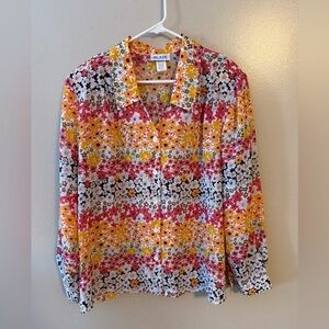 Vintage Womens Blair Sheer Floral Tunic‎ Pearl Button Up Size XL Coral White